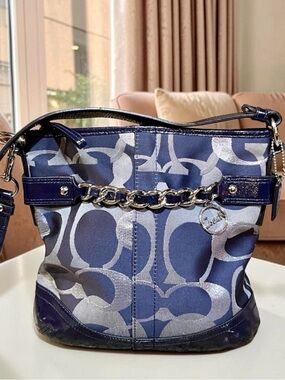 Coach Moto Optic Metallic Chain Crossbody Bag Navy Blue